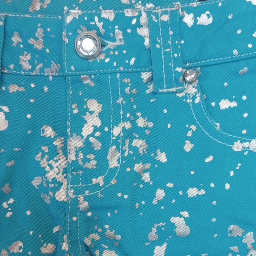 Drama Twen Turquoise Metallic-Splatter Denim Shorts - Picture 3 of 7